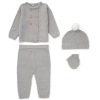 D07070: Baby Girls Knitted 4 Piece Outfit In A Gift Box (NB-6 Months)
